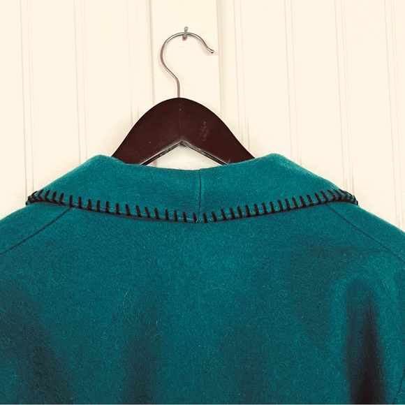 Vintage Western Cropped Jacket Wool Teal Turquoise Southwestern Silver Buttons - Picture 4 of 13